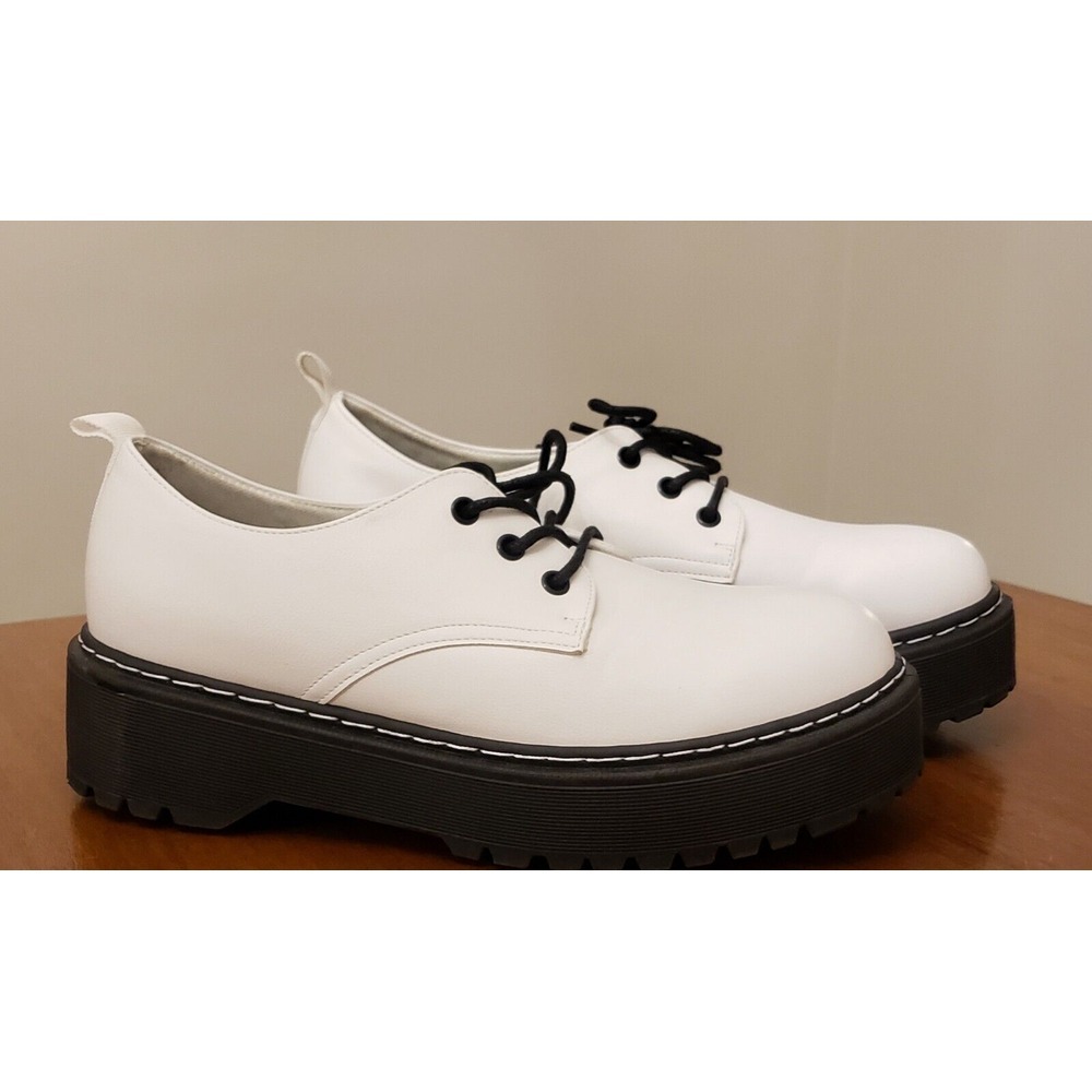 jellypop platform‎ oxfords white ominous chunky lace up Sz 8 Platform